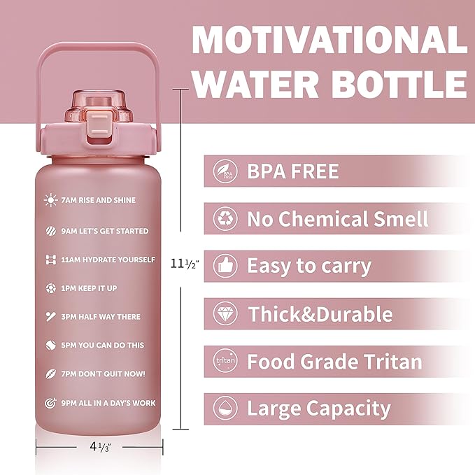64oz,100oz,128oz Large Motivational Water Bottle with Time Marker, Leakproof & BPA Free Half Gallon Big Water Bottle with Straw Handle Tritan Frosted Water Jug for Gym,Fitness,Outdoor Sports-PurrikoPets