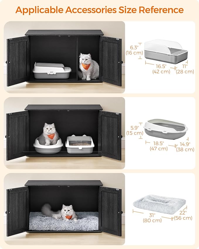 Feandrea Cat Litter Box Enclosure, Litter Box Furniture Hidden with Removable Divider, Indoor Cat House, End Table, 31.5 x 20.9 x 19.7 Inches, Ink Black UPCL002B01-PurrikoPets