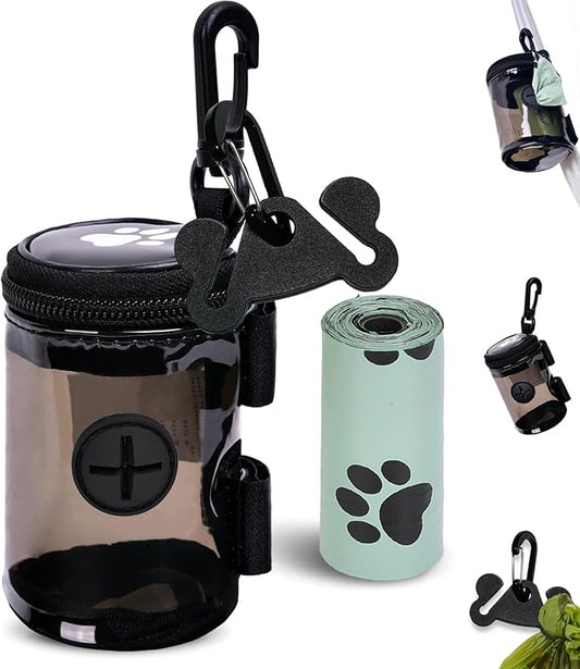 Dog Waste Bag Dispenser Poop Bag Dispenser for Leash Accessory dog Poop Bag Holders Fits Dog Leash Include Hand Free Holder, Clear, No-PUXYB-PurrikoPets