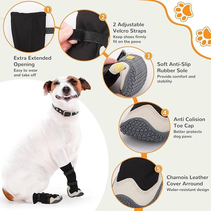 Dog Shoes for Large Small Medium Dogs, Dog Snow Boots Winter, Dog Booties and Paw Protectors to Prevent Licking, Anti-Slip Dog Shoes with Reflective for Hot Pavement,Hardwood Floors, Hiking (Size 1)-PurrikoPets