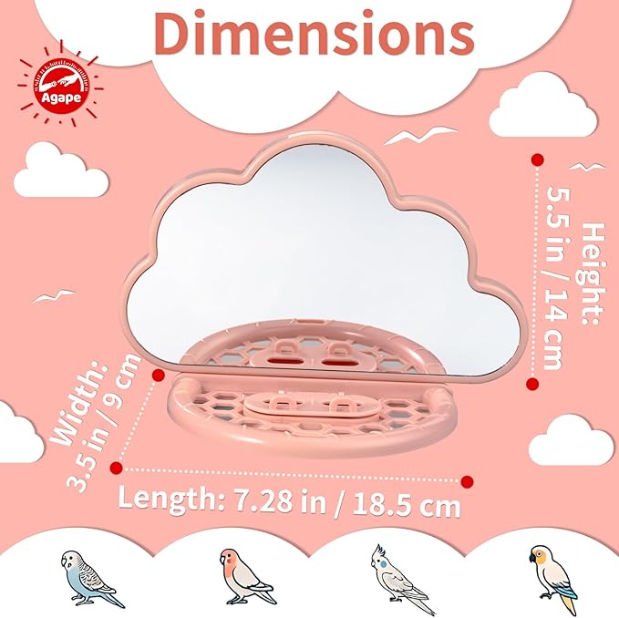 Agape Bird Mirror for Cage， Bird Toys with Perch and Slow Feeder to Expend Energy, Small Parrot Swing, Interactive Toys for Cockatiel, Lovebird, Parakeet, Conure, Finch, and Budgies-PurrikoPets