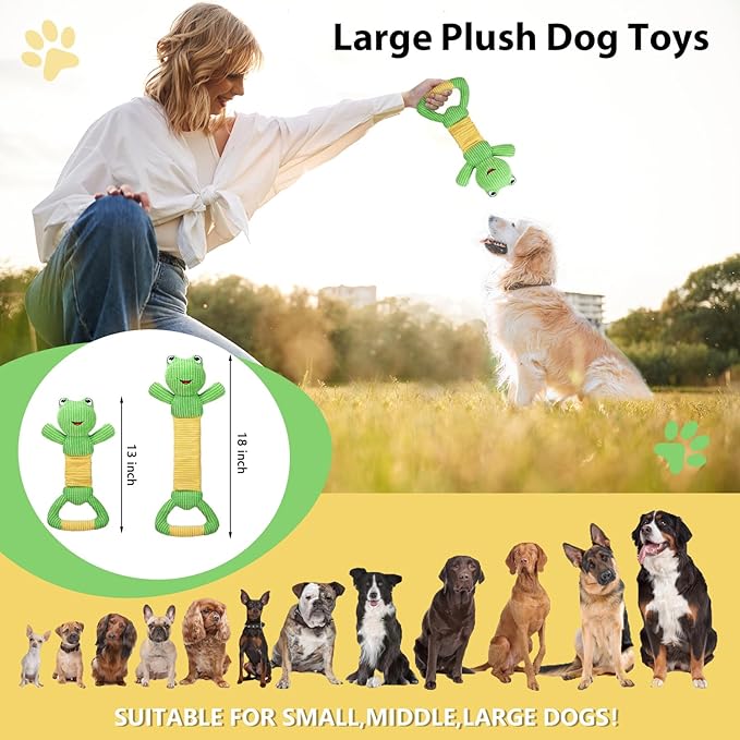 Dog Squeak Toys Durable Plush Dog Toy with Crinkle Paper, Tug of War Pull Toys for Puppies, Interactive Dog Chew Toys for Small, Medium and Large Dogs-PurrikoPets