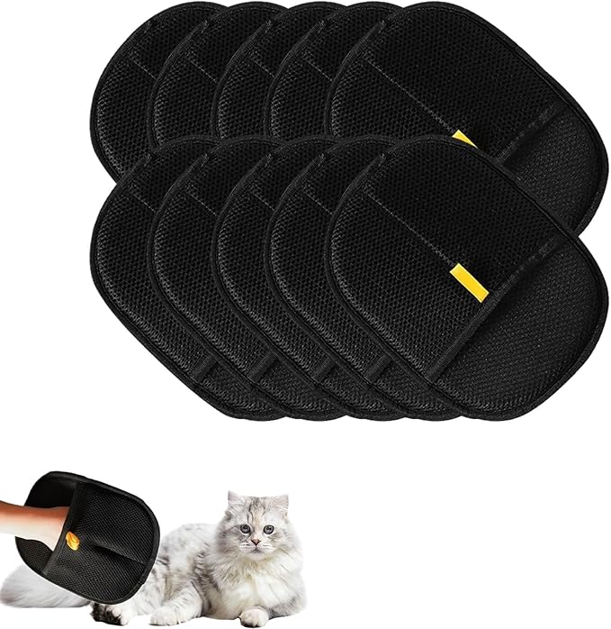 2025 Upgraded Pet Hair Removal Glove |Double-Sided – Reusable Grooming & Bathing Glove for Dogs and Cats |Soft Silcone Touch |Easy Deshedding and Cleaning Mitt (Black, 10 PCS)-PurrikoPets