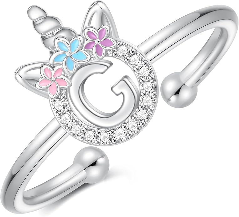 Unicorn Rings Gifts for Girls - Adjustable Initial Ring Dainty Cute Unicorn Rings for Girl Teens Little Girls Jewelry Birthday Gift
