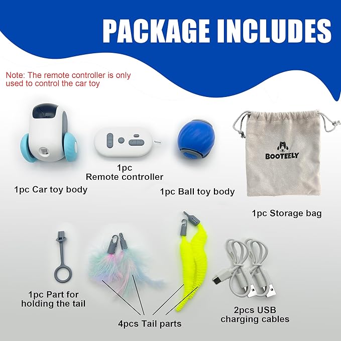 1pc Interactive Automatic Remote Control Cat Mice Car Toy and 1pc Smart Electric Moving Speedy Cat Ball Toy with Feather Tail, Suitable for Dogs, Keep Busy, Stimulating, Rechargeable (Blue)-PurrikoPets