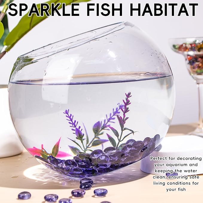 1 LB Purple Glass Marbles, Mini Flat Glass Beads~150 PCS for Vase Fillers, Floral Bottom Mancala Gems Pebbles Fish Tank Rocks for Table Aquarium,Home Decor Art Craft Supplies(0.5"~0.7")-PurrikoPets