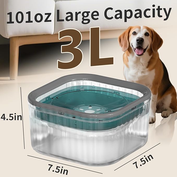 3L Dog Water Bowl No Spill 101oz Large Capacity Spill Proof Slow Drinking Water Feeder No Splash Pet Water Bowl Vehicle Carried Travel Dog Bowl for Sloppy Messy Drinkers Cats(Teal Blue)-PurrikoPets