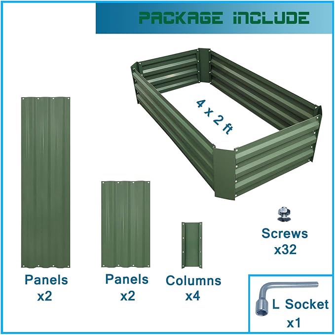 4x2x1ft Metal Raised Garden Bed Kit，Galvanized Garden Bed Box for Vegetables, Flowers, Herbs, and Succulents,60 Gallon Capacity - Green-PurrikoPets