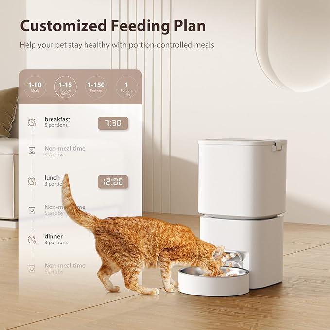 5L/21 Cups Automatic Cat Feeder, Timed Automatic Pet Feeders, Cat Dry Food Dispenser Dual Power, 10 Meals Programmable 1-15 Portion Control Cats Feeder, Pet Food Dispenser for Cats & Puppy(Not WiFi)-PurrikoPets