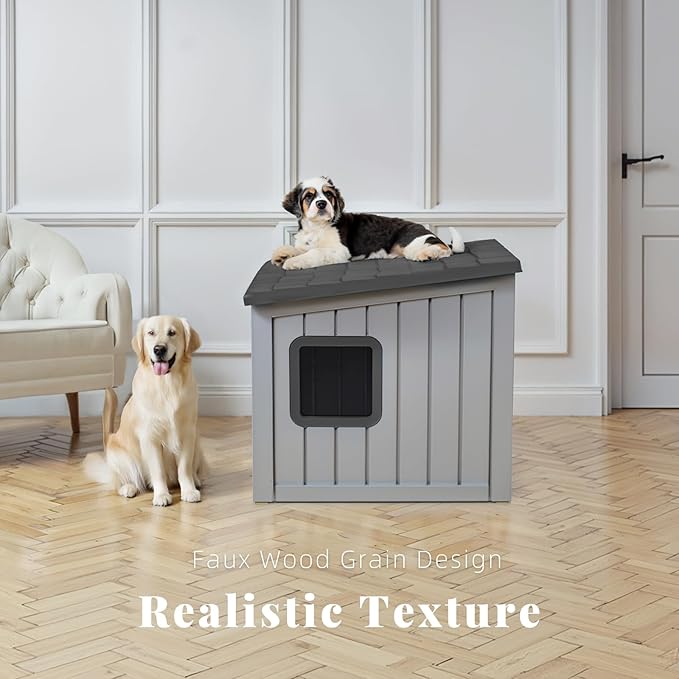 DRATO Dog House Indoor and Outdoor with Weatherproof Roof Removable Floors for Small to Middle Sized Dogs Easy to Assemble (Gray, 24.65 * 21.5 * 22.21)-PurrikoPets