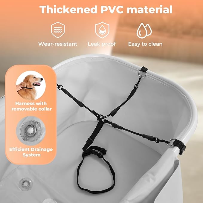 Elevated Dog Bathtub, 5 Height Adjustable Portable Dog Wash Station for Small to Large Pets, Foldable Bathing Tub with Storage & Anti-Slip Design Gray-PurrikoPets