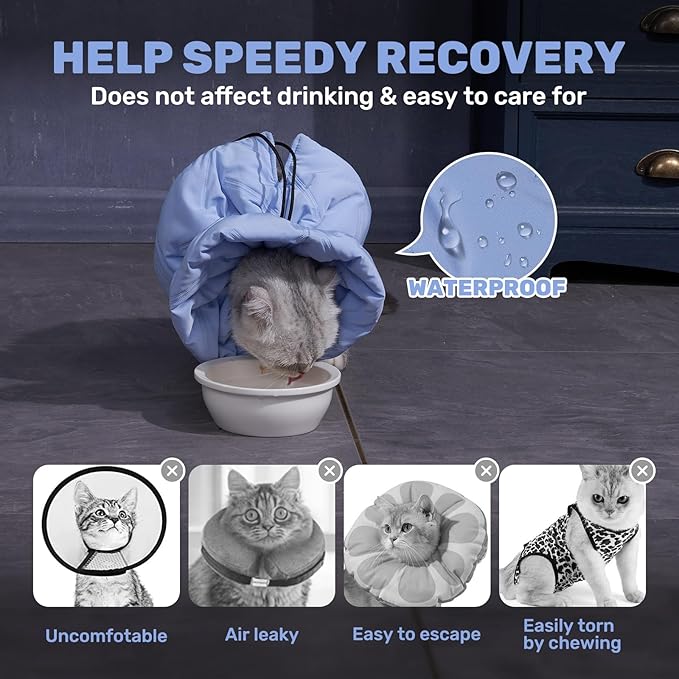 Adjustable Cat Recovery Cone Collar, Lightweight Soft Cat E-Collar Alternative After Spay, Waterproof Comfy Collars to Stop Licking Wound After Surgery, Protective Cone for Kittens/Puppies-PurrikoPets