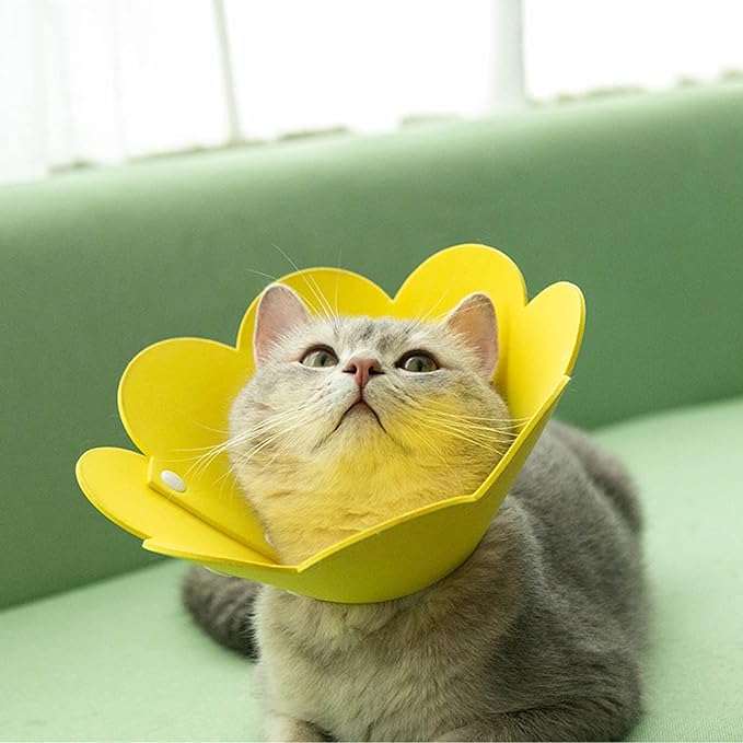 3-Piece Cat Recovery Collar Set - Sunflower Neck Cat Cone Anti-Licking Collars to Prevent Biting & Scratching (Pink, Orange, Yellow, S)-PurrikoPets