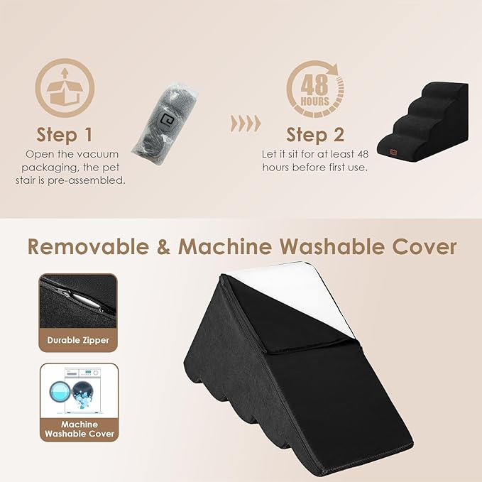 EHEYCIGA Curved Dog Stairs Ramp for High Beds 19.7" H, 4-Step Dog Steps for Small Dogs and Cats, Pet Stairs for High Bed Climbing, Non-Slip Balanced Pet Step Indoor, Black-PurrikoPets