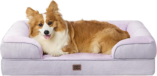 EHEYCIGA Orthopedic Dog Beds for Large Dogs, Waterproof Memory Foam Large Pet Bed with Sides, Non-Slip Bottom and Egg-Crate Foam Dog Couch Bed with Washable Removable Cover, Lilac-PurrikoPets