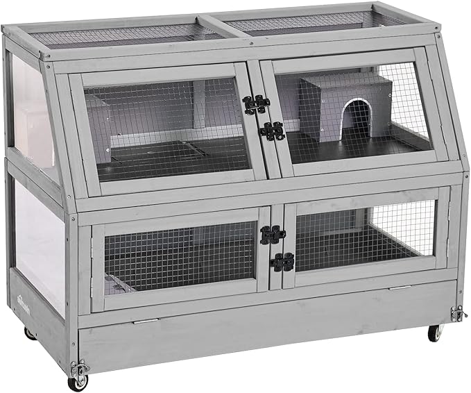 Aivituvin Guinea Pig Cage Chew Proof Hamster Cage Metal Frame Rat House Small Animal Habitat Critter Nation Cage 2 Levels Double Use Movable-PurrikoPets