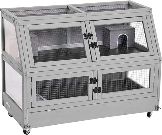 Aivituvin Guinea Pig Cage Chew Proof Hamster Cage Metal Frame Rat House Small Animal Habitat Critter Nation Cage 2 Levels Double Use Movable-PurrikoPets