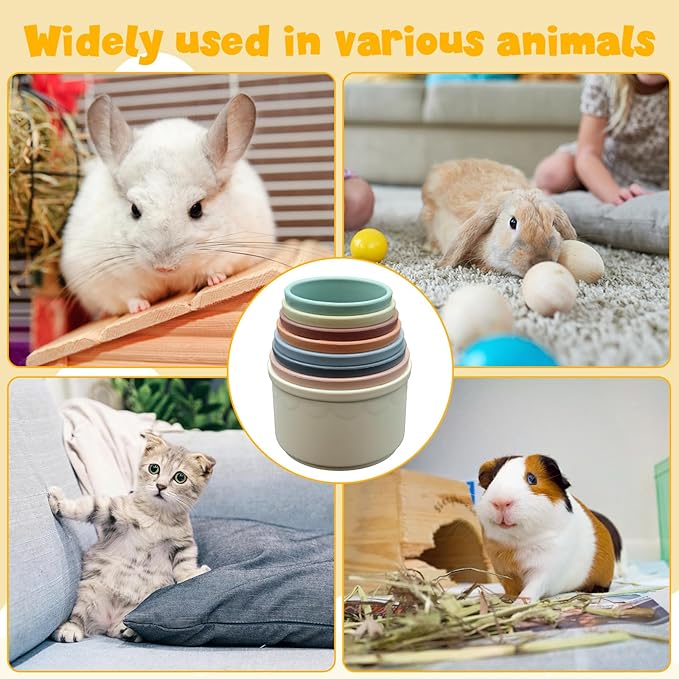 8 Pcs Stacking Cups for Small Animal Toys,Nesting Rabbit Toys of Different Sizes,Safe Plastic Colorful Nesting Toys for Bunny Guinea Pig Hiding Food and Playing-PurrikoPets