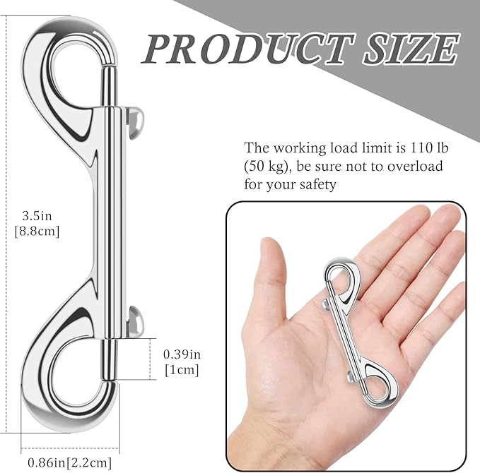 ERKOON 3.5 inch Double Ended snap Hooks,110lbs Metal Clips Load Capacity Zinc Alloy Double Sided Clips Heavy Duty Trigger Snap for Dogs Leashes/Water Bucket/Horse Feed/Hammocks Bolt snap-PurrikoPets