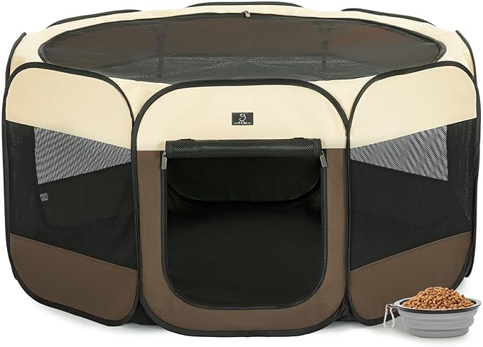 A4Pet Dog Playpen Indoor, 49” Pet Playpen with Bowl for Dogs, Kittens, and Small Animals, Removable Zipper & Mesh Panel(19”W × 12”H)-PurrikoPets