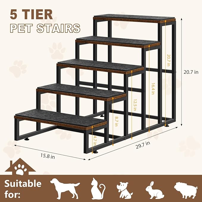 Dog Stairs Ramps Dog Stairs for High Bed Couch 5 Tier Pet Stairs for Small Medium Large Dogs and Cats Pet Step with Non-Slip Stair Tread for Puppy, The Old, and Injured Dogs-PurrikoPets