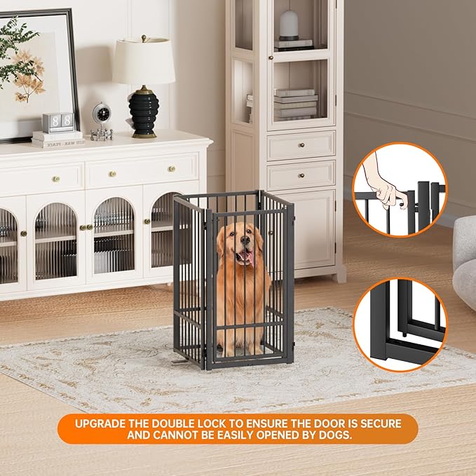 Full Metal Freestanding Dog Gate with Door, 36''Height Foldable Pet Dog Fence for Indoor & Outdoor, 4 Panels Extra Wide Free Standing TallDog Gates for Doorways,House,Stairs,Porch,Deck,Yard-PurrikoPets