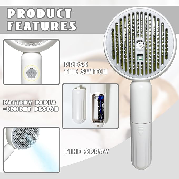 3-in-1 Steam Brush for Cats & Dogs – Hair Removal Comb with One-Click Release & Water Spray – Grooming Brush for Shedding, Long/Short Hair (white brushs)-PurrikoPets