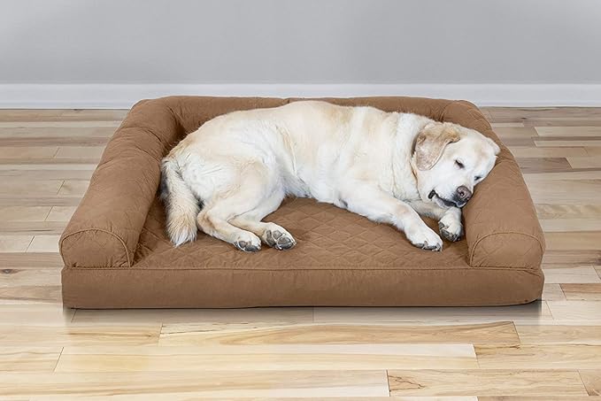 Furhaven Cooling Gel Dog Bed for Large Dogs w/ Removable Bolsters & Washable Cover, For Dogs Up to 95 lbs - Quilted Sofa - Toasted Brown, Jumbo/XL-PurrikoPets
