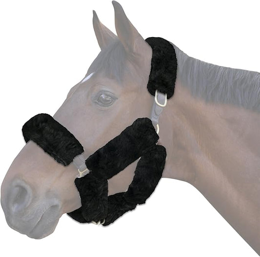 ECP Equine Comfort Products Merino Sheepskin Halter Fleece Set for Horses, 100% Natural Wool, Chafe Protection, Breathable Relief & Cushioned Comfort, Machine Washable, 9-Piece Set, Black-PurrikoPets