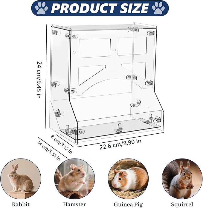 Acrylic Rabbit Hay Feeder with Lid, Transparent Hanging Food Dispenser Hay Feeder for Bunny Rabbits Guinea Pig Cage Chinchillas Hamsters Small Pets and Animals（Large-PurrikoPets