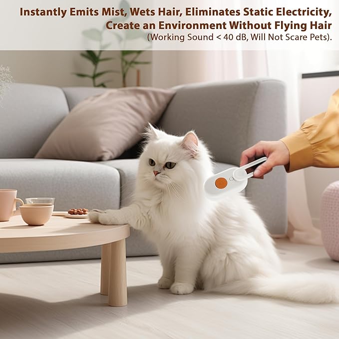 4 in 1 Cat Steam Brush, Rechargeable Steam Brush for Cats and Dogs, Anti-Static Cat Spray Brushes, Massage, Cleaning, Shedding & Combing All In One! White-PurrikoPets