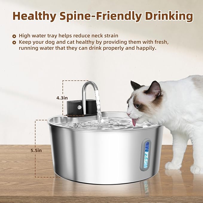 Dog Water Fountain Stainless Steel: 7L/236oz Cordless Large Dog Water Bowl Dispenser Automatic Cat Pet Water Fountain Indoor with Deeper Drinking Area, Multi-Pet Water Fountain with Ultra-Quiet Pump-PurrikoPets