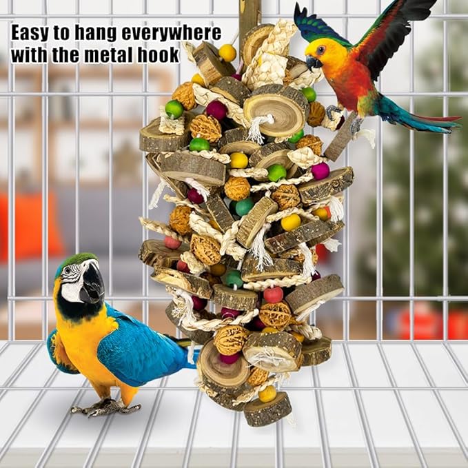 Extra Large Bird Parrot Toys- 21.7 inch Multicolored Natural Wooden Walnut Parrot Chewing Toy Suggested for Macaws cokatoos, African Grey and a Variety of Amazon Parrots. (Large Size)-PurrikoPets
