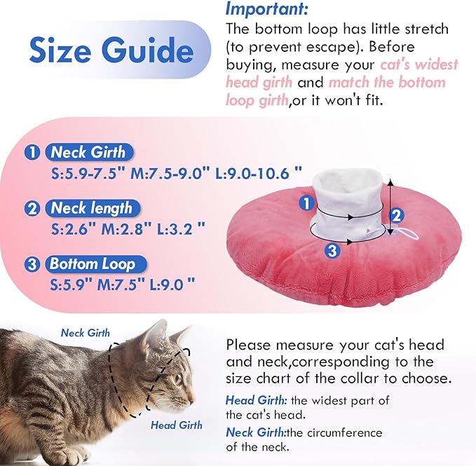 Adjustable Cat Recovery Cone, Comfortable & Lightweight Elizabethan Collar to Stop Licking or Scratching, Suitable for Skin Disease & Wounds Protection After Surgery, Pink Medium-PurrikoPets