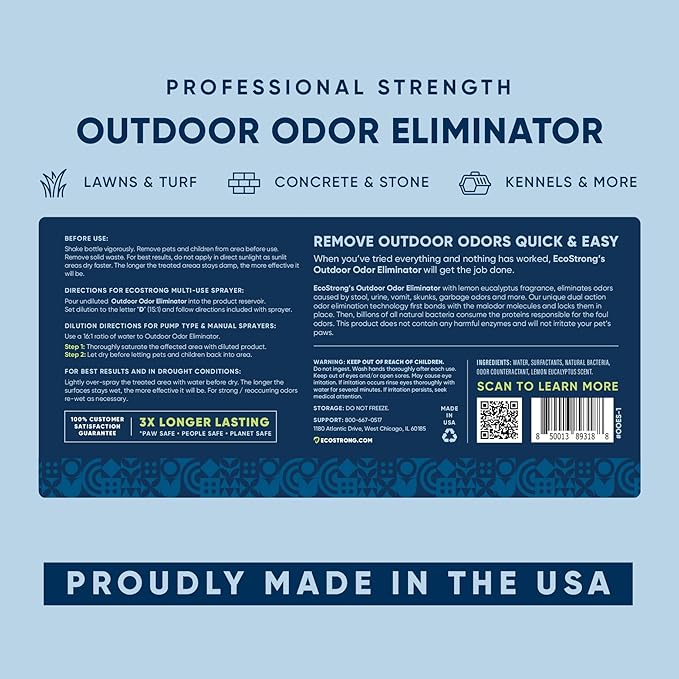Eco Strong Outdoor Odor Eliminator | Outside Dog Urine Enzyme Cleaner – Powerful Pet, Cat, Animal Scent Deodorizer | Professional Strength for Yard, Turf, Kennels, Patios, Decks (Gallon with Sprayer)-PurrikoPets
