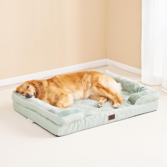 EHEYCIGA Orthopedic Large Dog Bed, Waterproof Memory Foam, Non-Slip Bottom, Sage Green, 41"L x 27"W x 6.5"Th-PurrikoPets