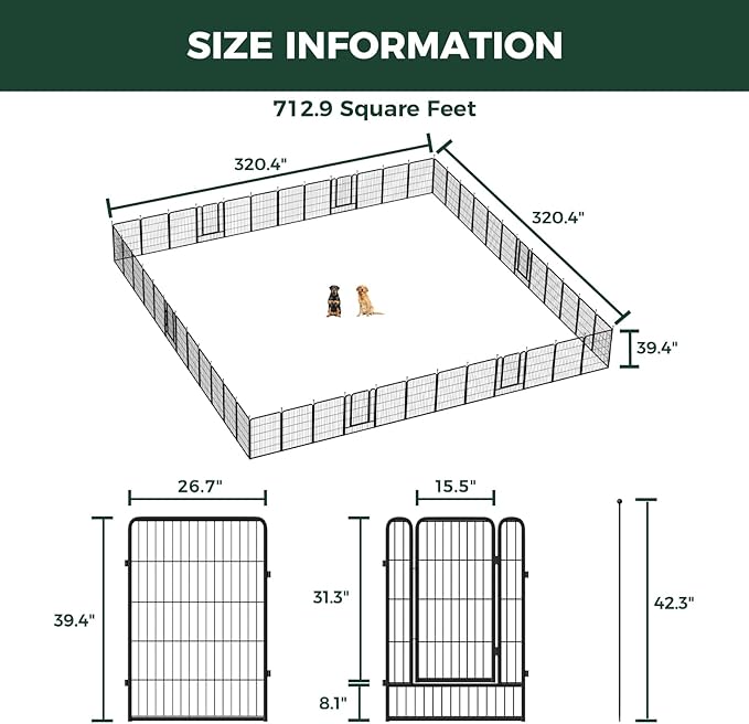 FXW Rollick Unleashed Dog Playpen for Indoor, Yard, RV Camping, 40 inch 48 Panels for Medium and Large Dogs, Black│Patented-PurrikoPets