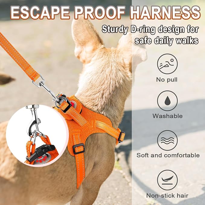 Dog Harness Step in Dog Vest Harness, Reflective Adjustable Puppy No Pull Harness Breathable Soft for Small and Medium Dogs Cats, Orange, S-PurrikoPets