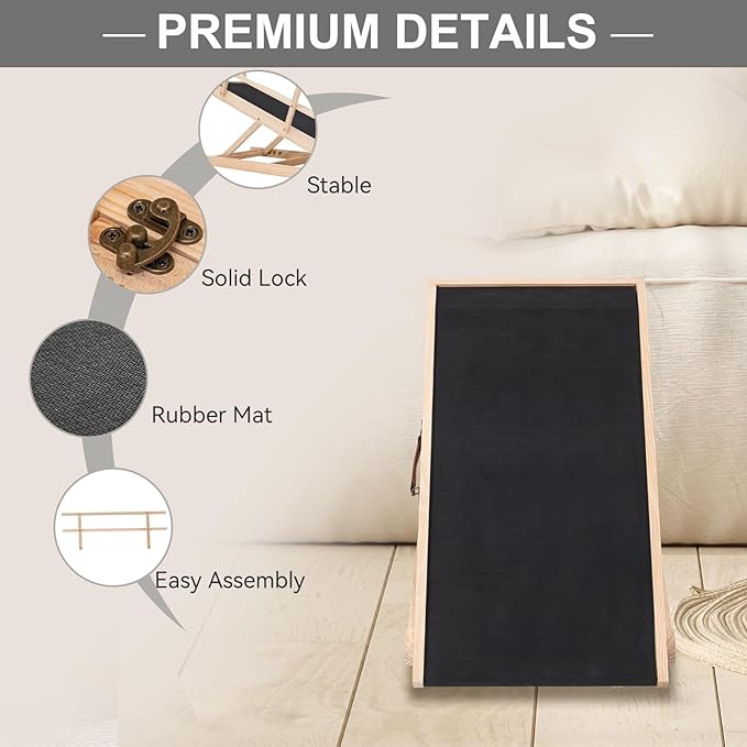 ABORON Antislip Dog Ramp, Adjustable Folding Pet Ramp for Small & Large Old Dogs & Cats, High Traction Portable Rubber Paw Ramps, Supports up to 200 lbs, Used for Bed Couch SUV, 39.3'' Long-PurrikoPets