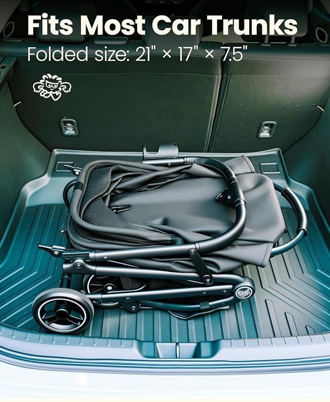 4 Wheels Pet Stroller, Dog Stroller for Small/Medium Dogs and Cats up to 33 lbs, One-Click Fold & Draggable, Removable Carrier, Zipperless Entry, Mesh Windows, Black-PurrikoPets