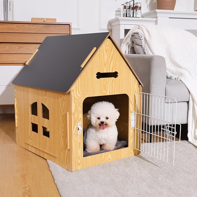 Dog House Indoor for Small Dogs or Cats, Cozy Wooden Design, Small Indoor Bed House, with Air Vents and Elevated Floor Warm Dog Cave-PurrikoPets