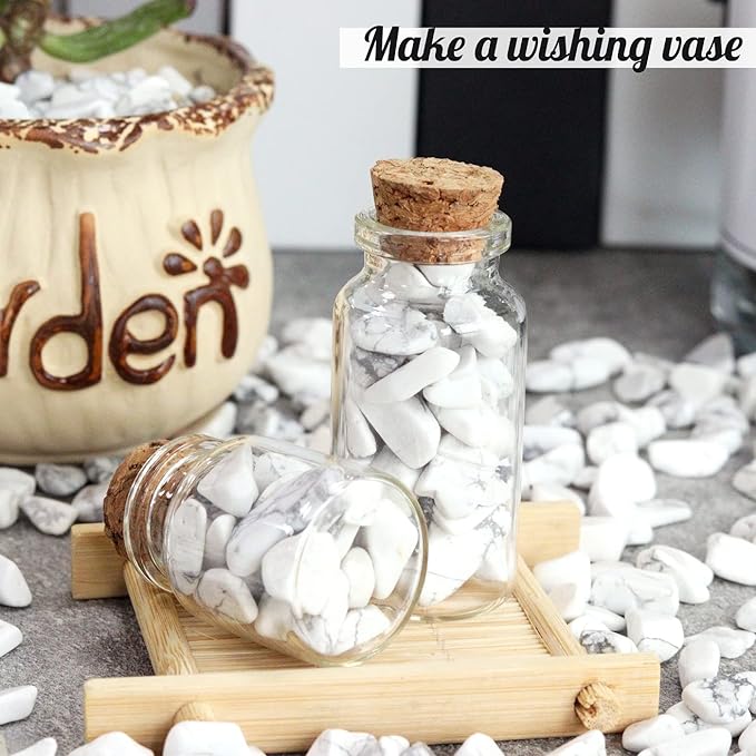 1lb Howlite Aquarium Gravel Rocks Natural Tumbled Healing Crystal Chips Bulk Gemstones Crushed Stones for Fountain Vase Filler Planters Decorative Fish Tank Potted Reiki Energy Balancing-PurrikoPets