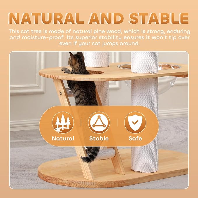 63.6'' Modern Cat Tree Indoor, Solid Wood Cat Tree with Scratching Post for Multi-Cat Families, Tall Cat Tower with Auxiliary Stairs, Huge Condo for Large Cats-PurrikoPets