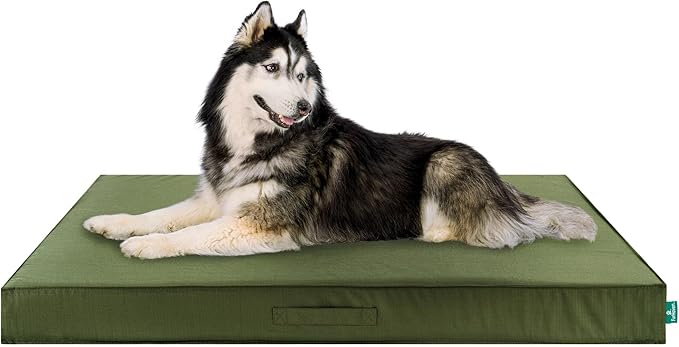 FurHaven Cooling Dog Bed – XXL Foam Mattress for Joint Pain Relief, Waterproof Liner, Removable Washable Cover, Durable for Outdoor Use, Deluxe Grid Indoor/Outdoor Bed – Green, Jumbo Plus-PurrikoPets