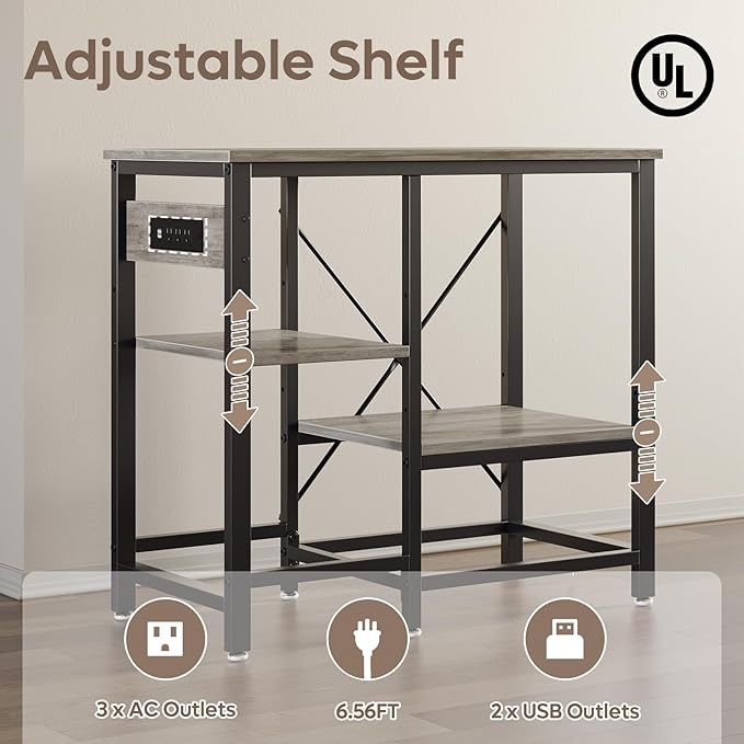 20-29 Gallon Fish Tank Stand with Power Outlets, 30.7 x 13.8 Metal Aquarium Stand with 3-Tiers Adjustable Storage Shelves, 6-Legs Reptile Terrarium Stand, 400 LBs-PurrikoPets