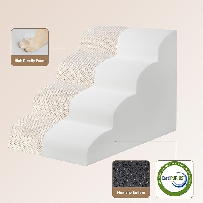 EHEYCIGA Curved Dog Stairs Ramp for High Beds 19.7" H, 4-Step Dog Steps for Small Dogs and Cats, Pet Stairs for High Bed Climbing, Non-Slip Balanced Pet Step Indoor, Beige-PurrikoPets
