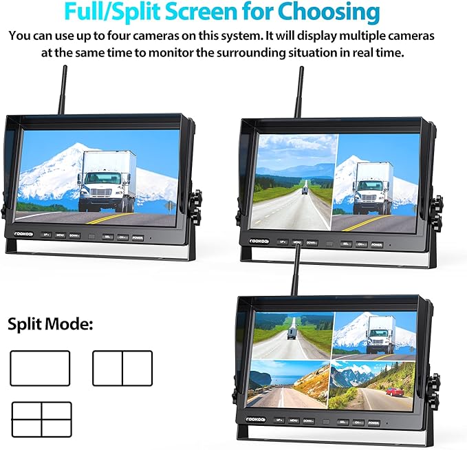 Fookoo 1080P 10" Wireless Backup Camera System, 10" Dual/Quad Split Monitor with Recording, IP69 Waterproof Rear/Front View Cameras, Parking Lines for RV/Truck/Trailer/Van(DW102)-PurrikoPets