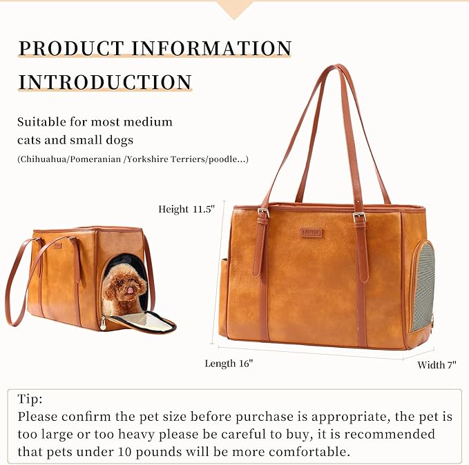 Fashion Dog Purse Pet Carrier Leather Bag for Small Dogs Cats Puppy, Portable Tote Bag Airline Approved Soft-Sided Carriers (Brown)-PurrikoPets