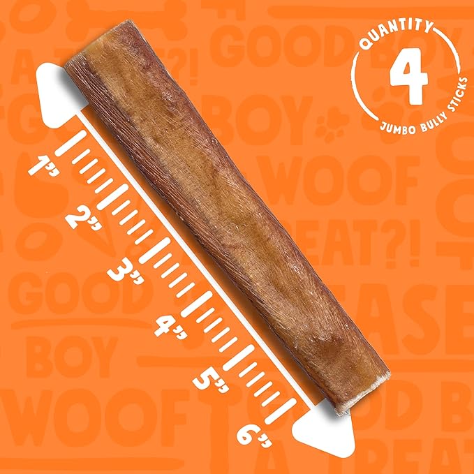 All Natural Bully Sticks for Small to Medium Dogs and Puppies (6" Jumbo - 4pk)-PurrikoPets