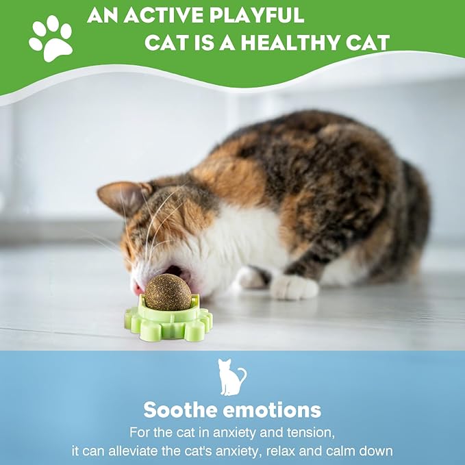 4 Pack Catnip Balls Roller Wall Ball for Cats Spinning Catnip Station Licking Balls Organic Cat nip Chew Ball for Teeth Cleaning & Play-PurrikoPets